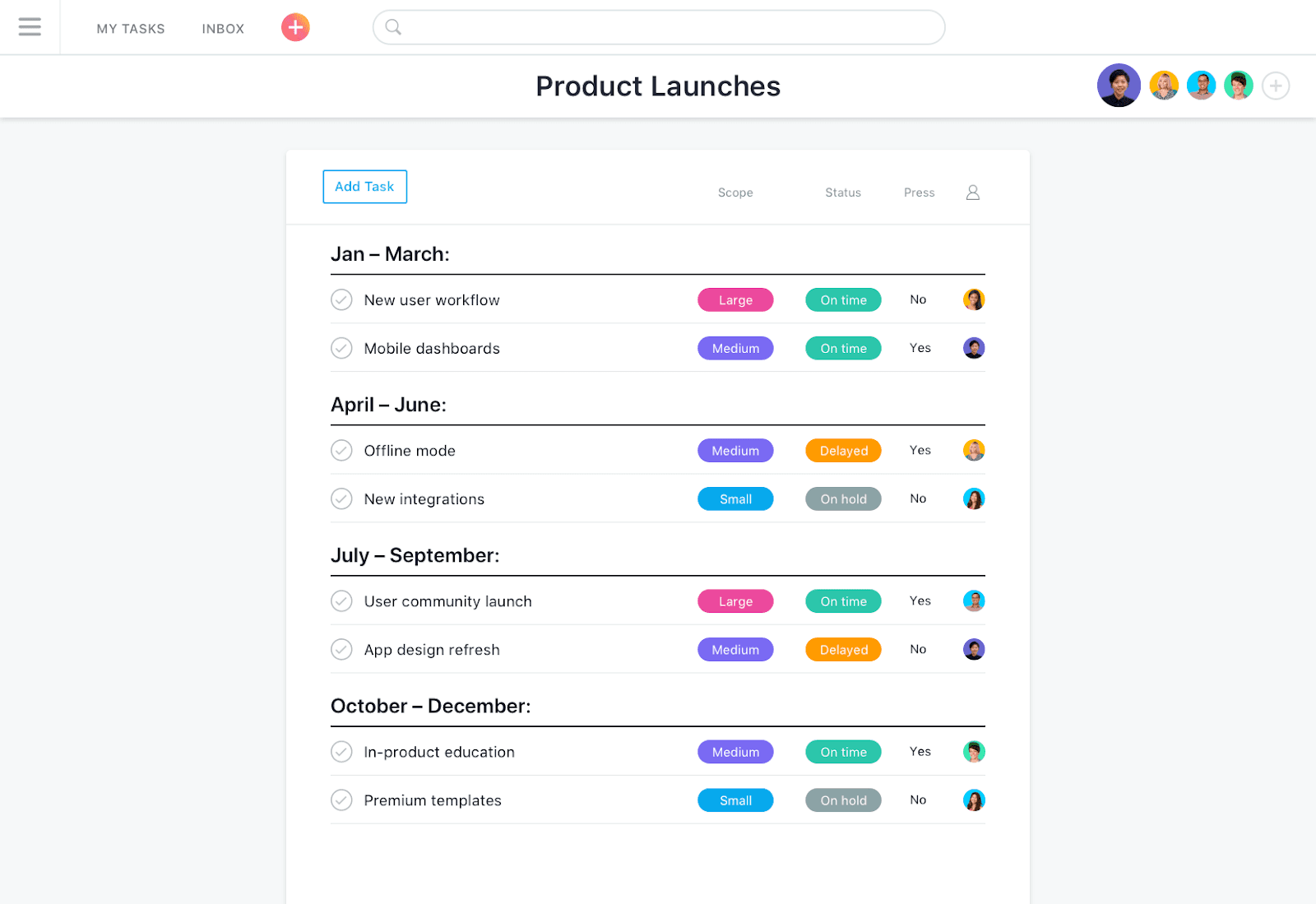 Viewing tasks in Asana