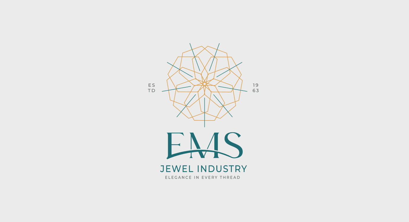 EMS Jewel Industry logo design — diamond jewelry brand identity by Penguincil Design