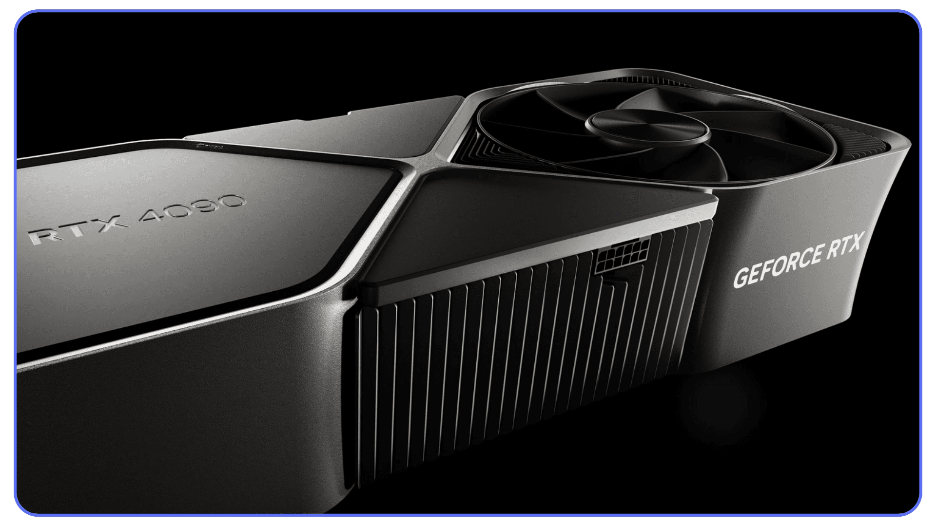Nvidia GeForce RTX 4090 graphics card photographed from a side angle.