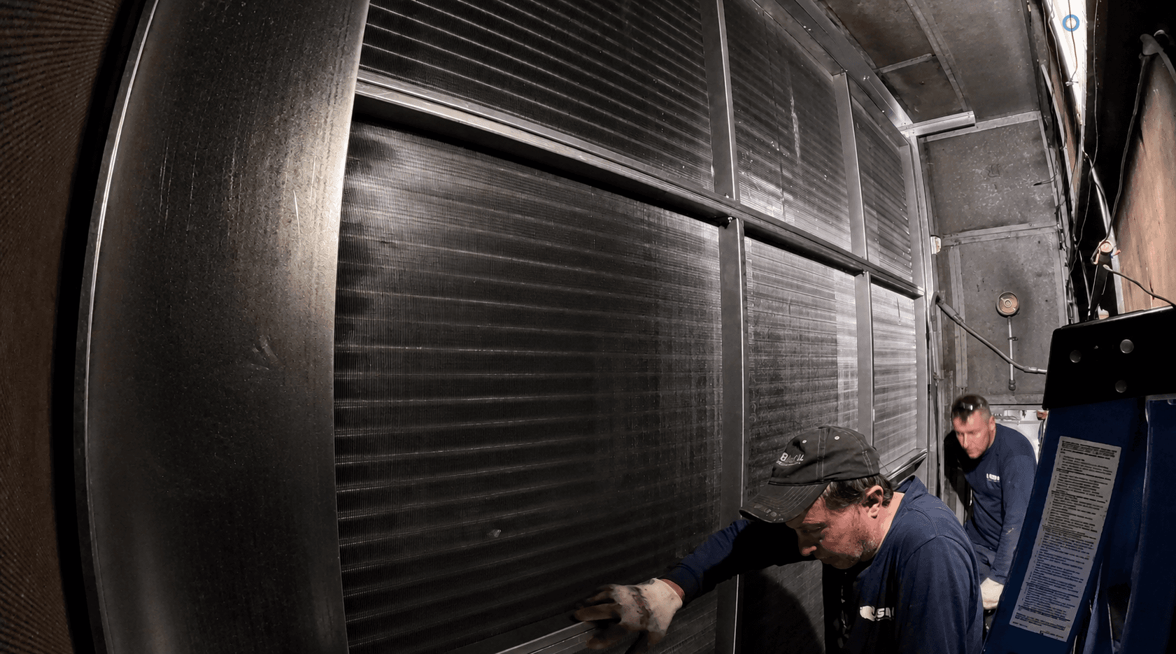 Completed new chilled water coil section installed inside a hospital HVAC air handling unit by GRR Cooling Experts in New York City.
