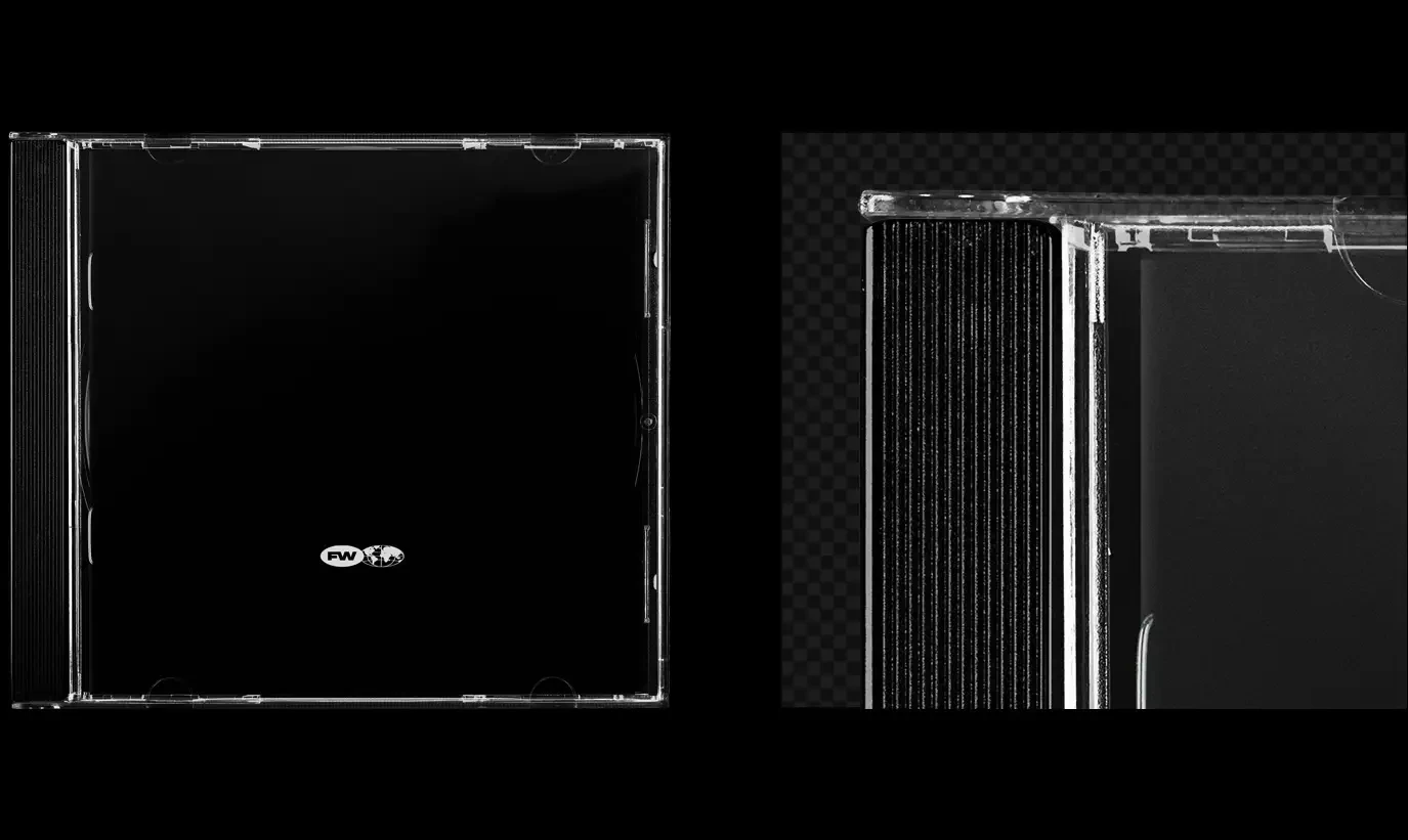 Classic CD jewel case mockup empty transparent case with plastic hinge detail