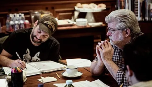 Dave Filoni and George Lucas working next to each other