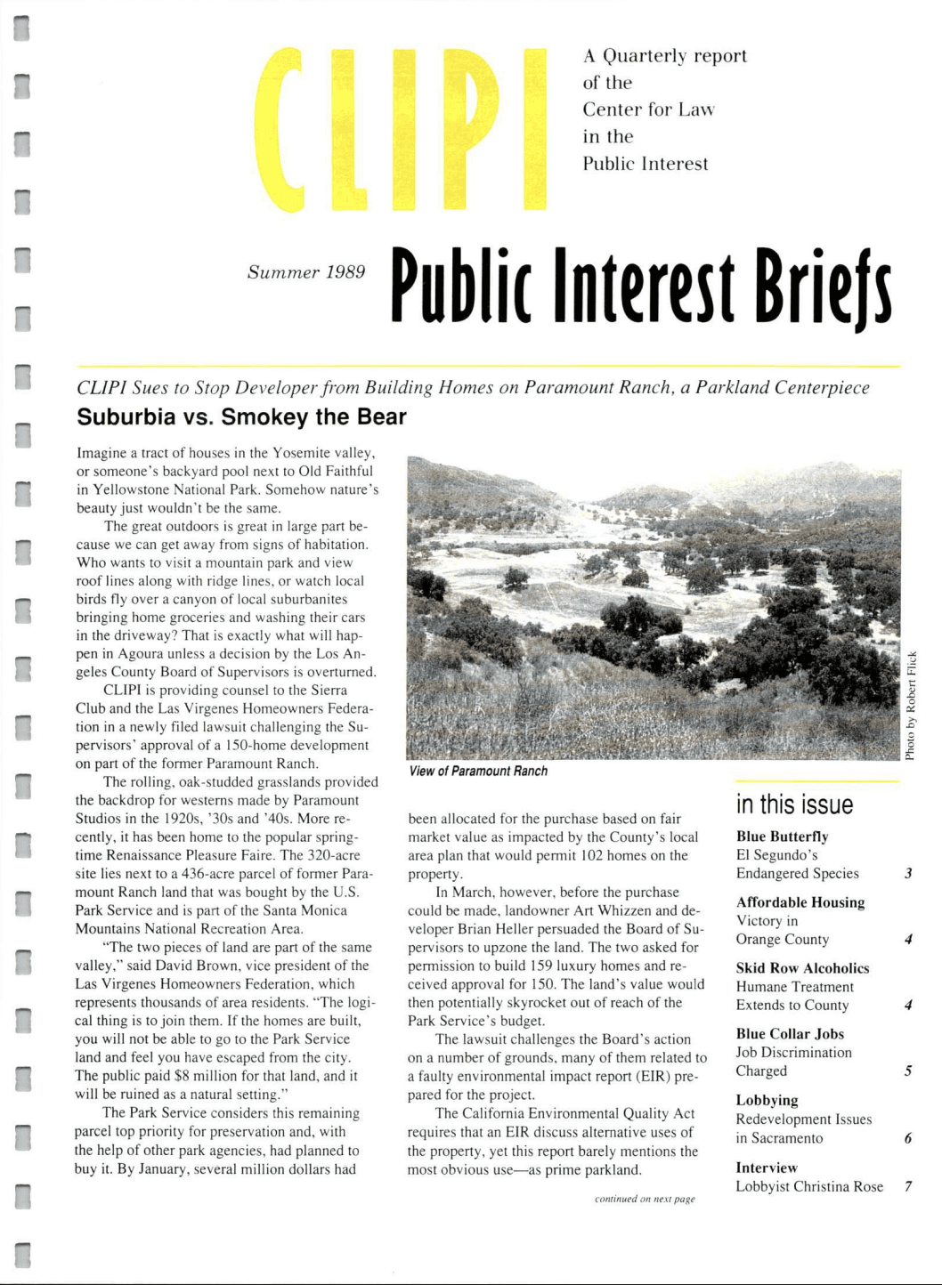 Cover of Center for Law In The Public Interest's Quarterly Report, Summer 1989 Edition Public Interest Briefs