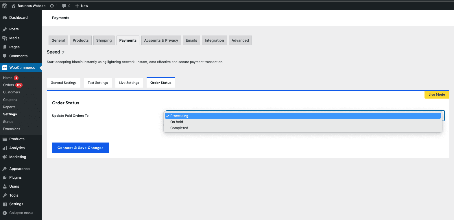 Order status settings
