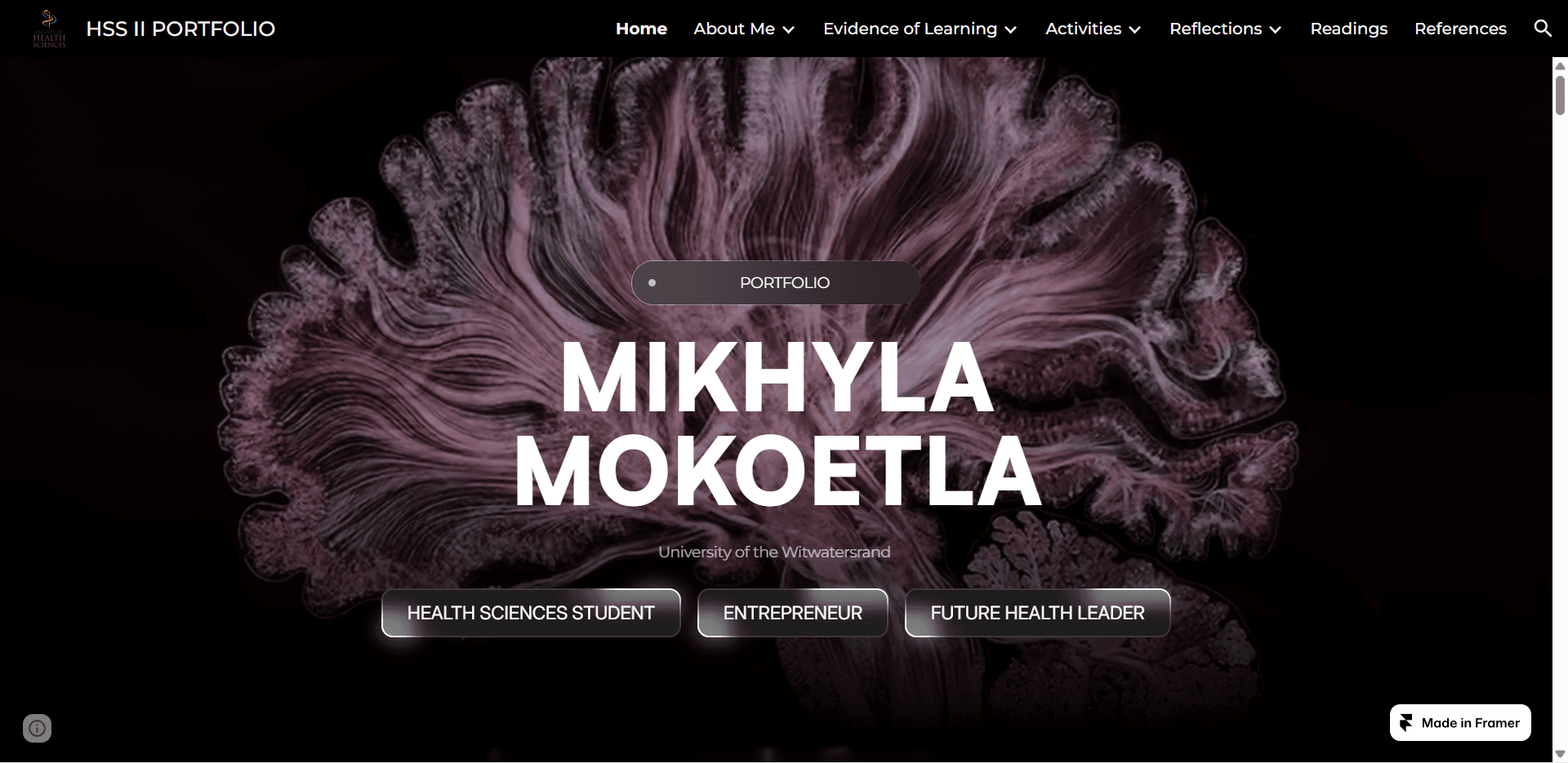 Medical student portfolio website design — WaveLight project