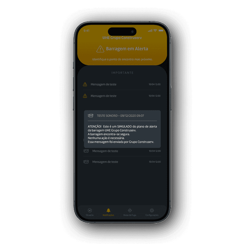 UI do App Alerta Individual exibindo mensagens de alerta