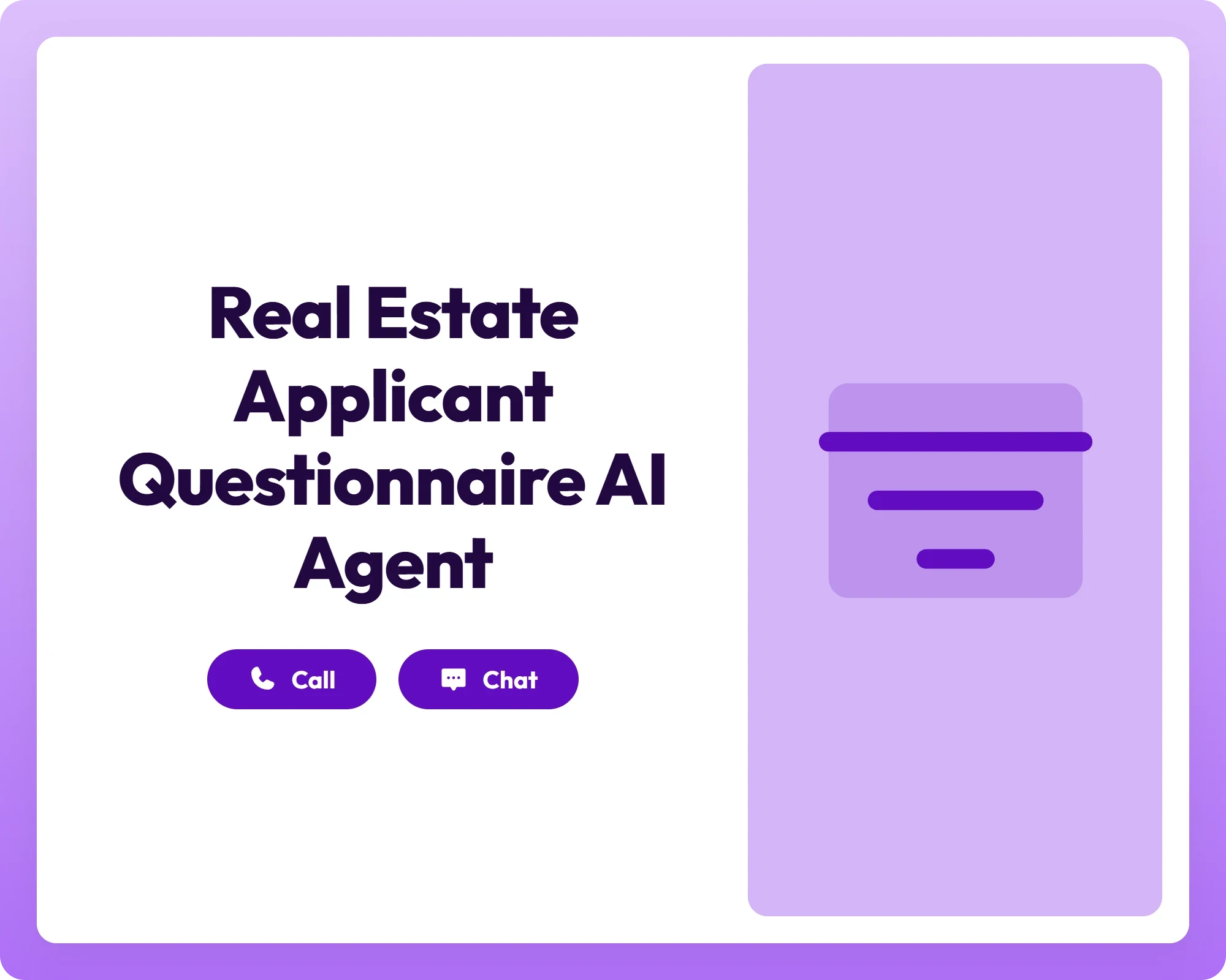 real estate applicant questionnaire ai agent supports call and chat with a handshake icon