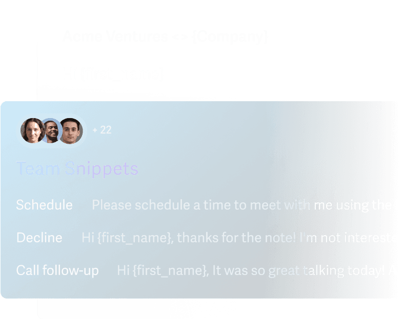 A snapshot of an email writer choosing a Snippet to use in their reply, where they can insert common phases and entire emails in their email before sending now or sending later