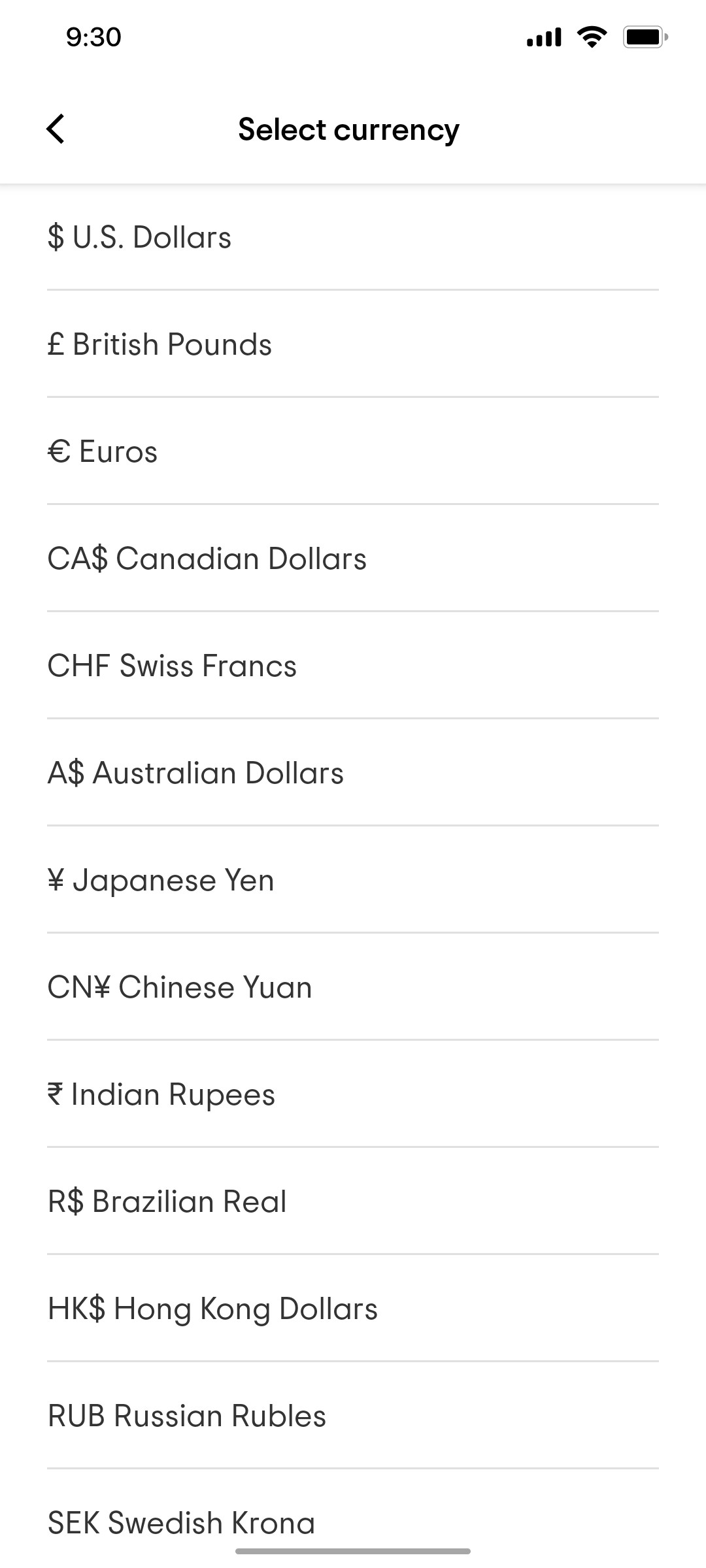 Tripadvisor Select Currency Page Screen