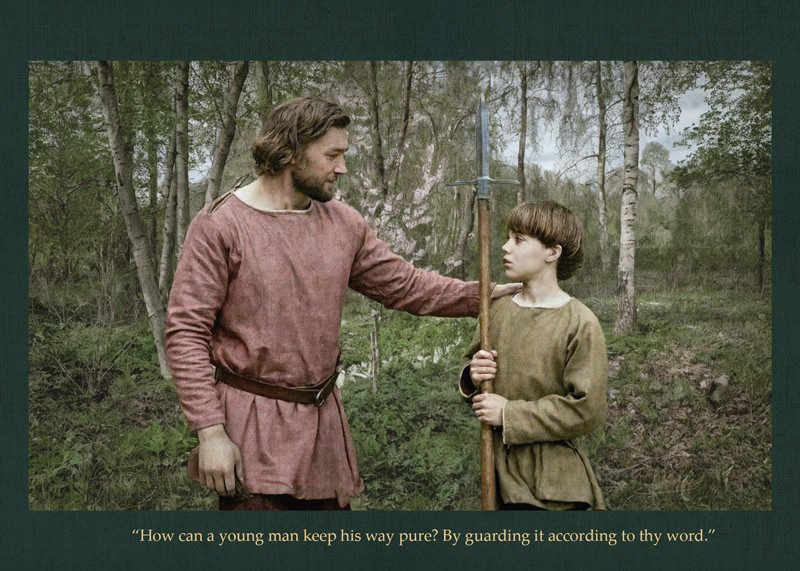 Sacred artwork by Faith and Verse. © Faith and Verse, 2025. All rights reserved. Catholic Vratislaus holy card—scene of a Christian father instructing the young Wenceslaus in virtue and duty—5×7 traditional saint scene by Faith and Verse