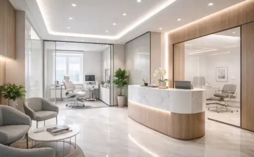 Σύγχρονο ιατρείο μετά την ανακαίνιση με έμφαση στη λειτουργικότητα και την εμπειρία ασθενούς