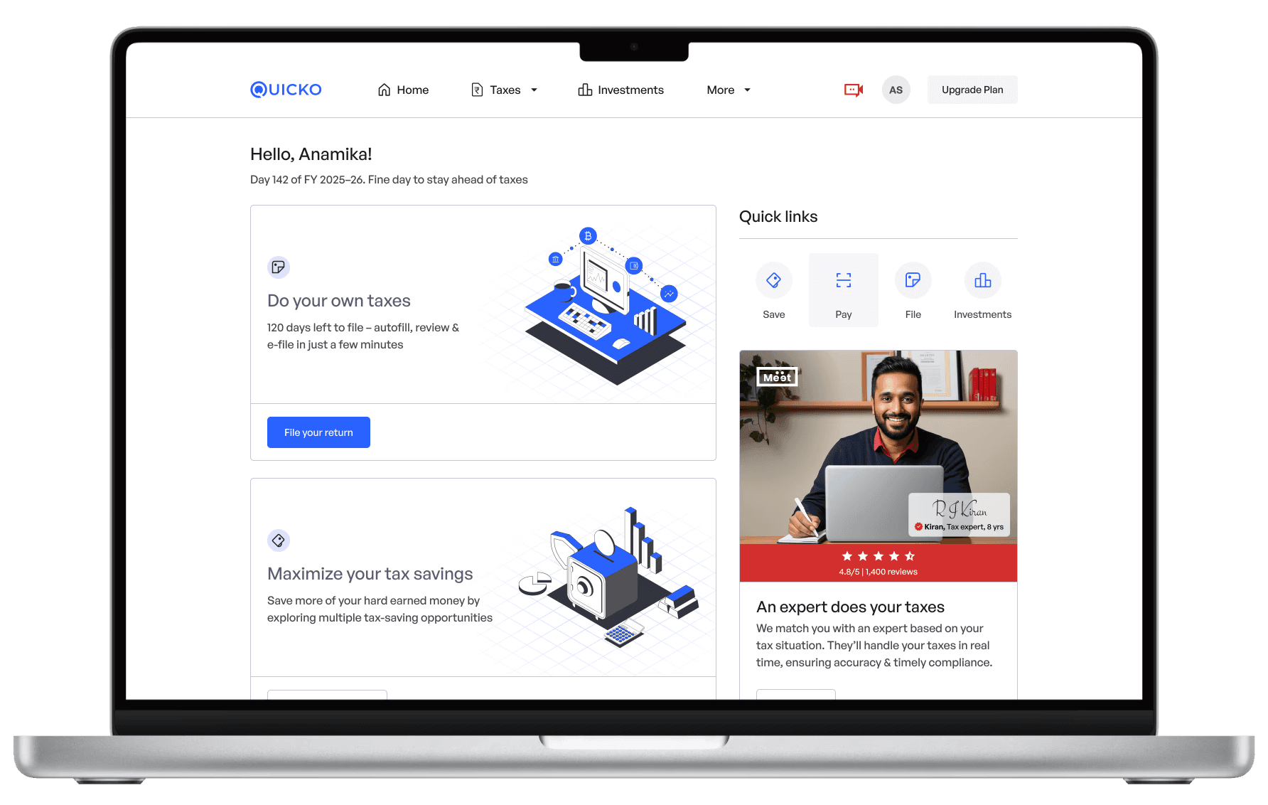 Mockup showing the income tax app by Quicko