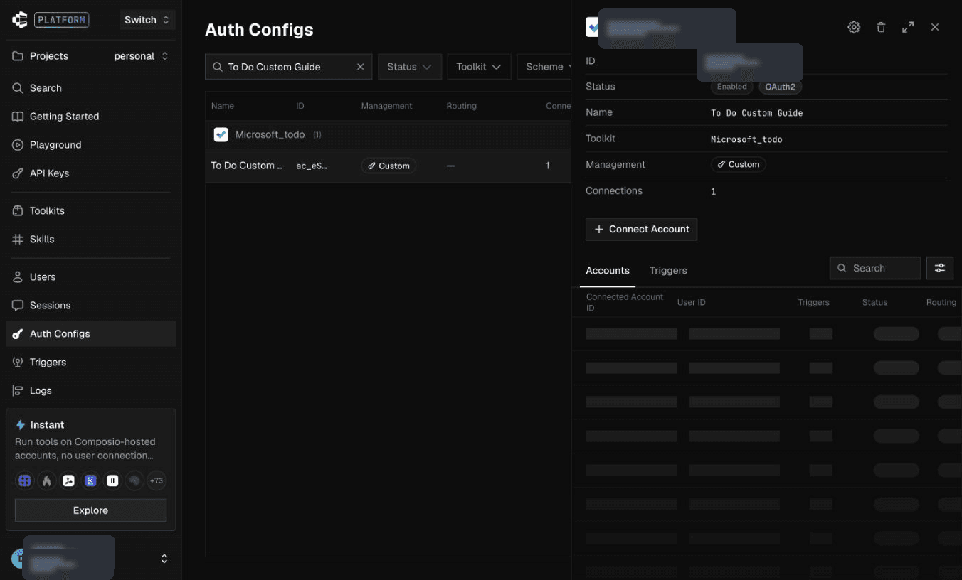 To Do Connect Account button