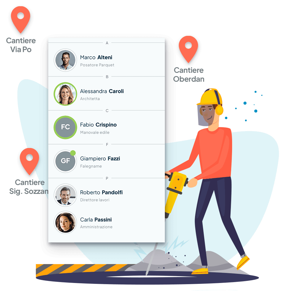 Rilevazione delle presenze in cantieri edili con tecnologia GPS, Bluetooth o badge tramite Fluida