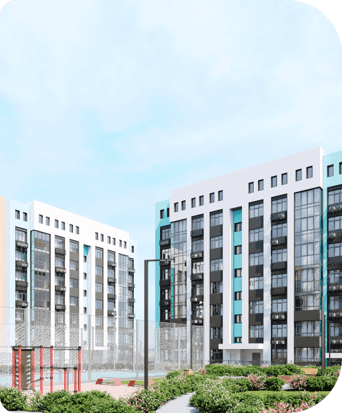 Modern residential building with landscaped courtyard