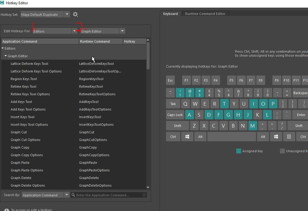 Hotkey editor on Autodesk Maya