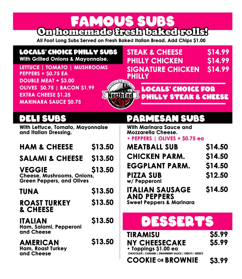 New York Style authentic hand-tossed pizza with specialty options like supreme, BBQ chicken, white pizza, veggie, and Hawaiian, plus famous subs including the locals’ favorite Philly steak and cheese, deli subs, and chicken parmesan subs in Virginia Beach, VA