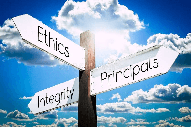 Signpost showing ethics and principles representing StudentEase integrity