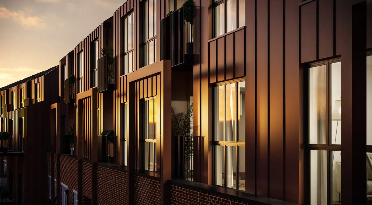 Serene landscape with a white house by a calm fjord, surrounded by lush green forest and misty mountains, conveying tranquility and solitude.