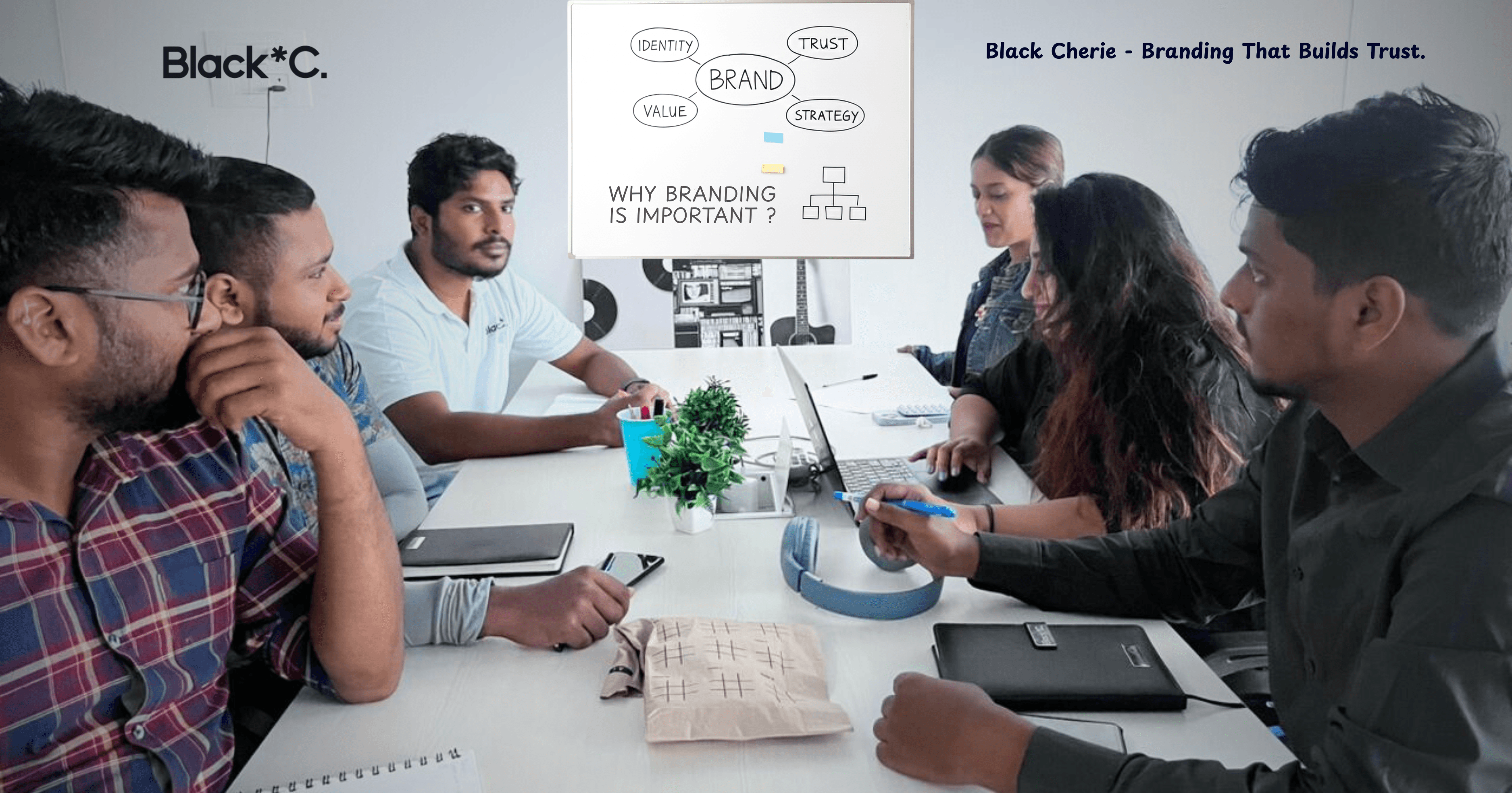 Team discussing brand identity, why branding is important for startups.
