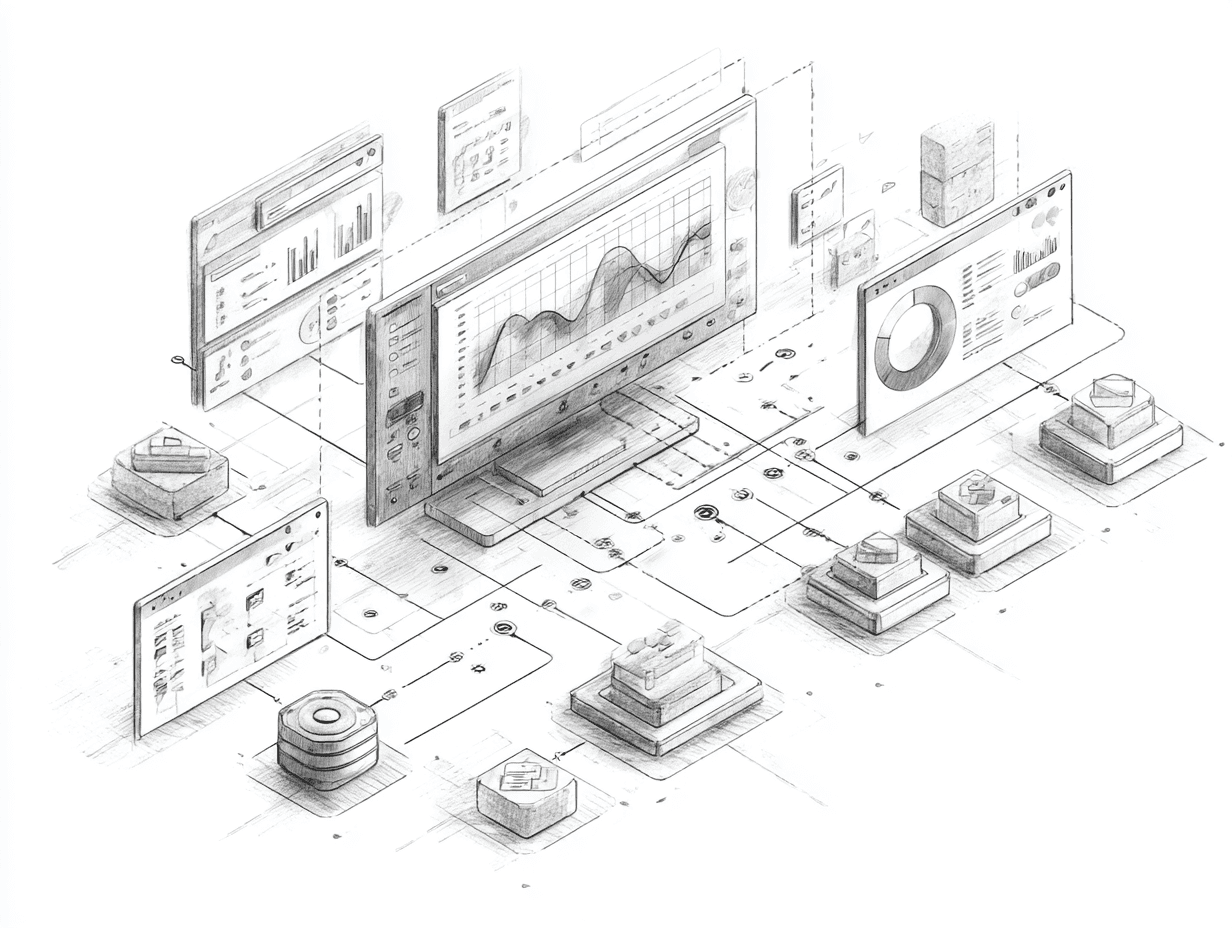 Pencil sketch showing the flow of data in a business | Epsilon Technologies