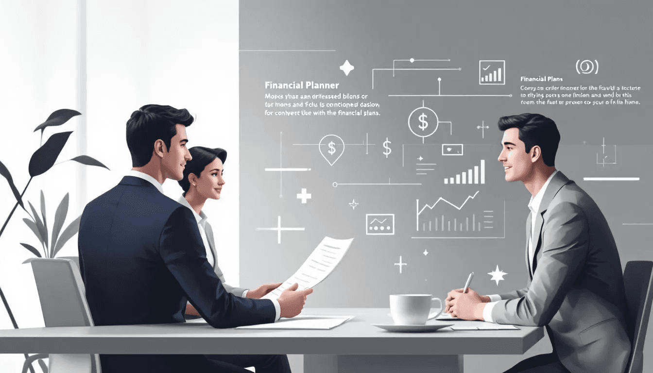 A financial planner discussing a financial plan with clients.