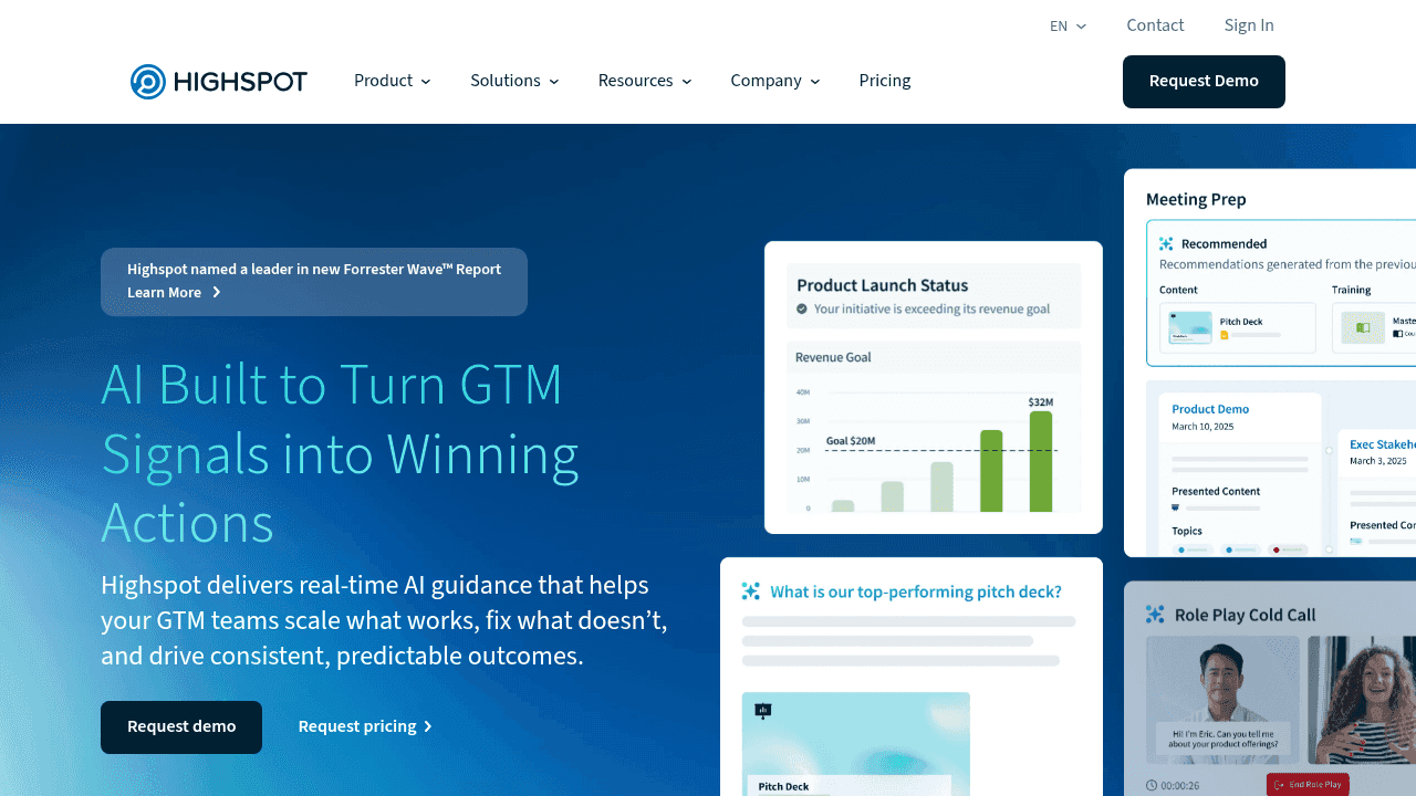 Highspot sales enablement platform homepage showing content management and buyer engagement features for sales teams