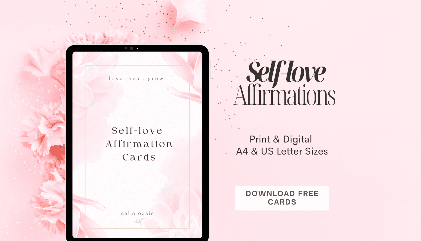 Visual mockup of the free self-love affirmation deck – a printable digital resource with uplifting cards designed to build confidence and calm.