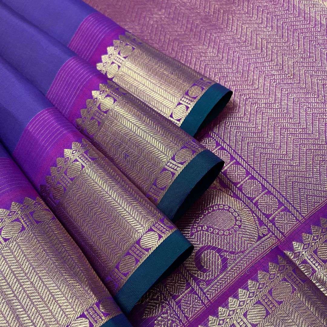 Royal Blue and Purple Kanchivaram Silk Saree