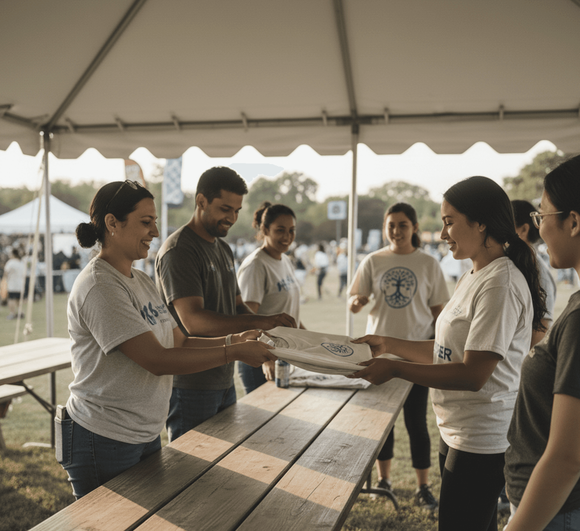 T shirts being exchanged during event fundraiser