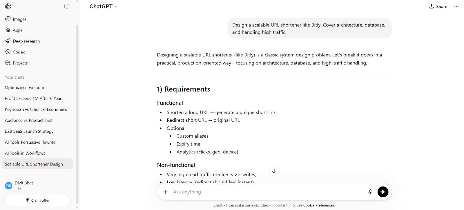 ChatGPT Output for Designing a scalable system