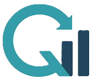 Teal and blue logo with "GI" initials with an upward arrow and bar graph. Represents growth and analytics.