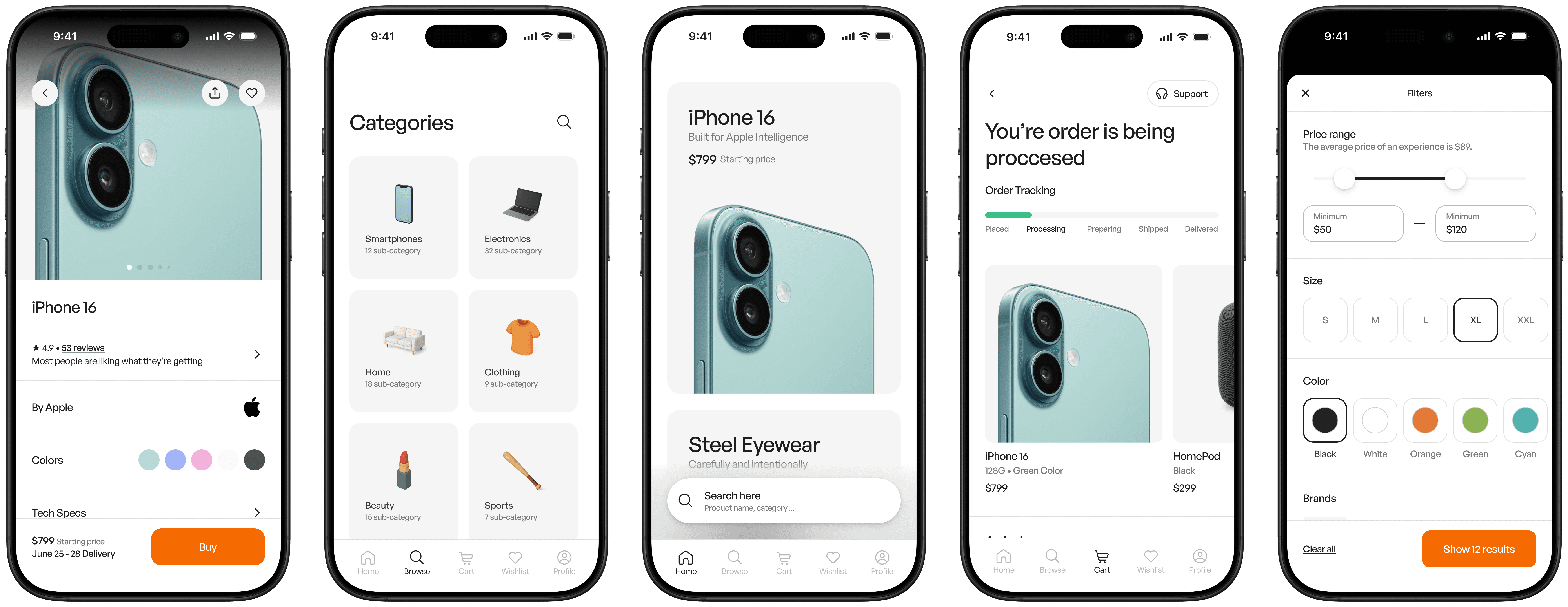 Ecommerce app UI kit snippet