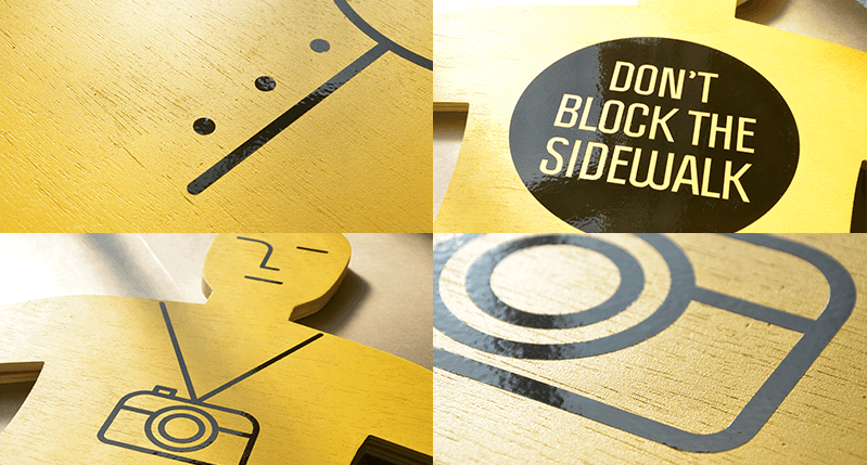 four images mosaic with yellow wooden men