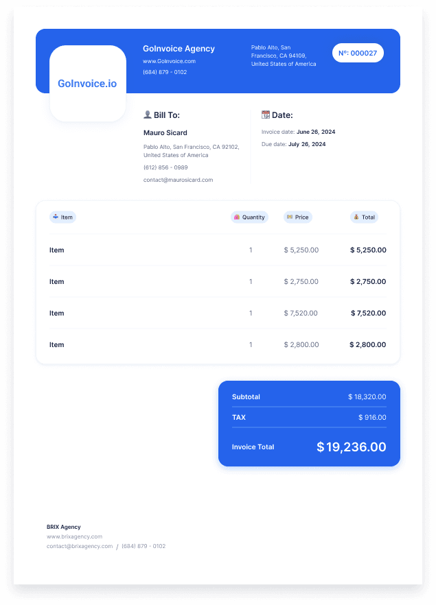 Damage & Incident Report Invoice