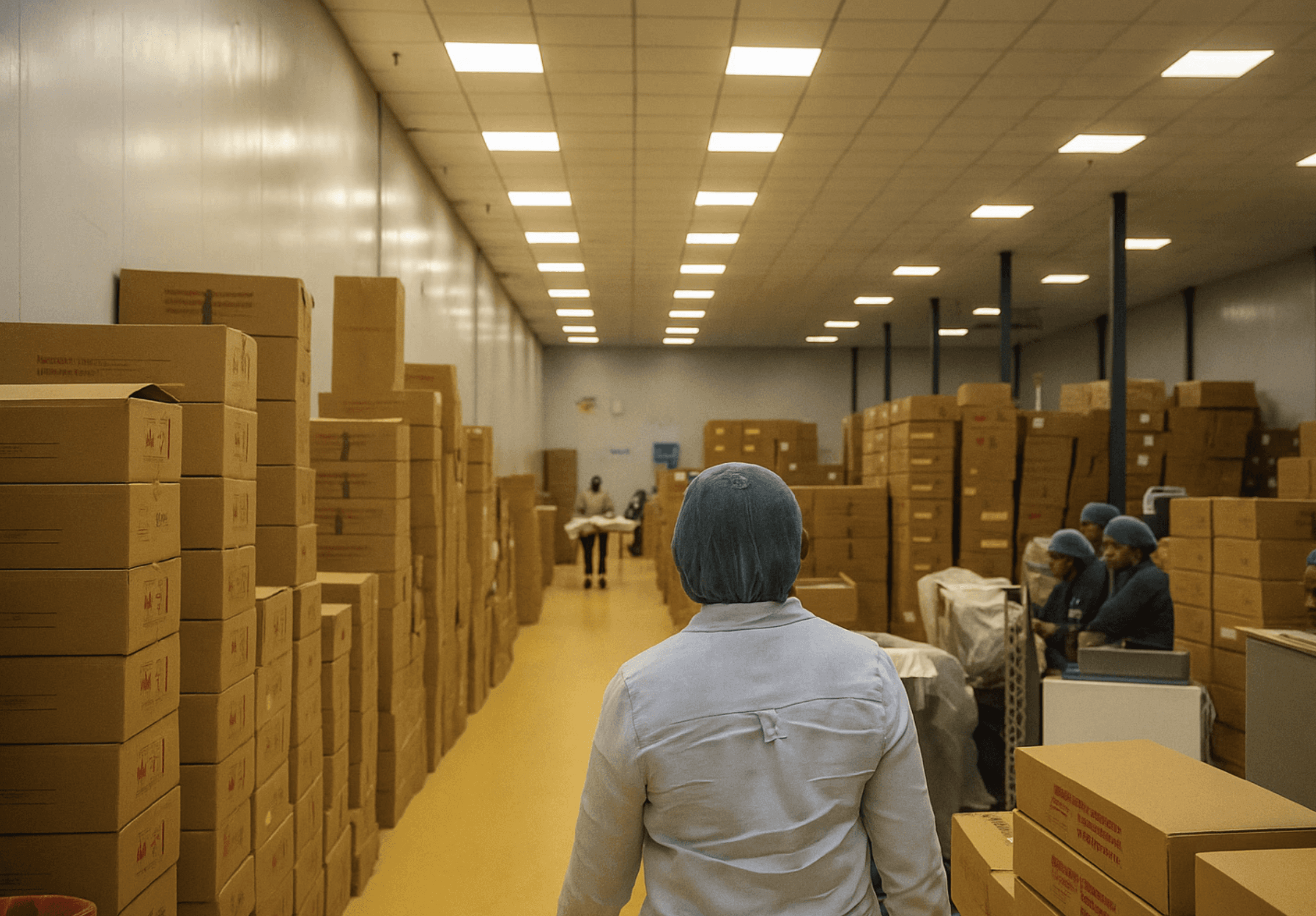 A young person with curly hair smiles at the camera while sitting in front of a laptop against a dark background.