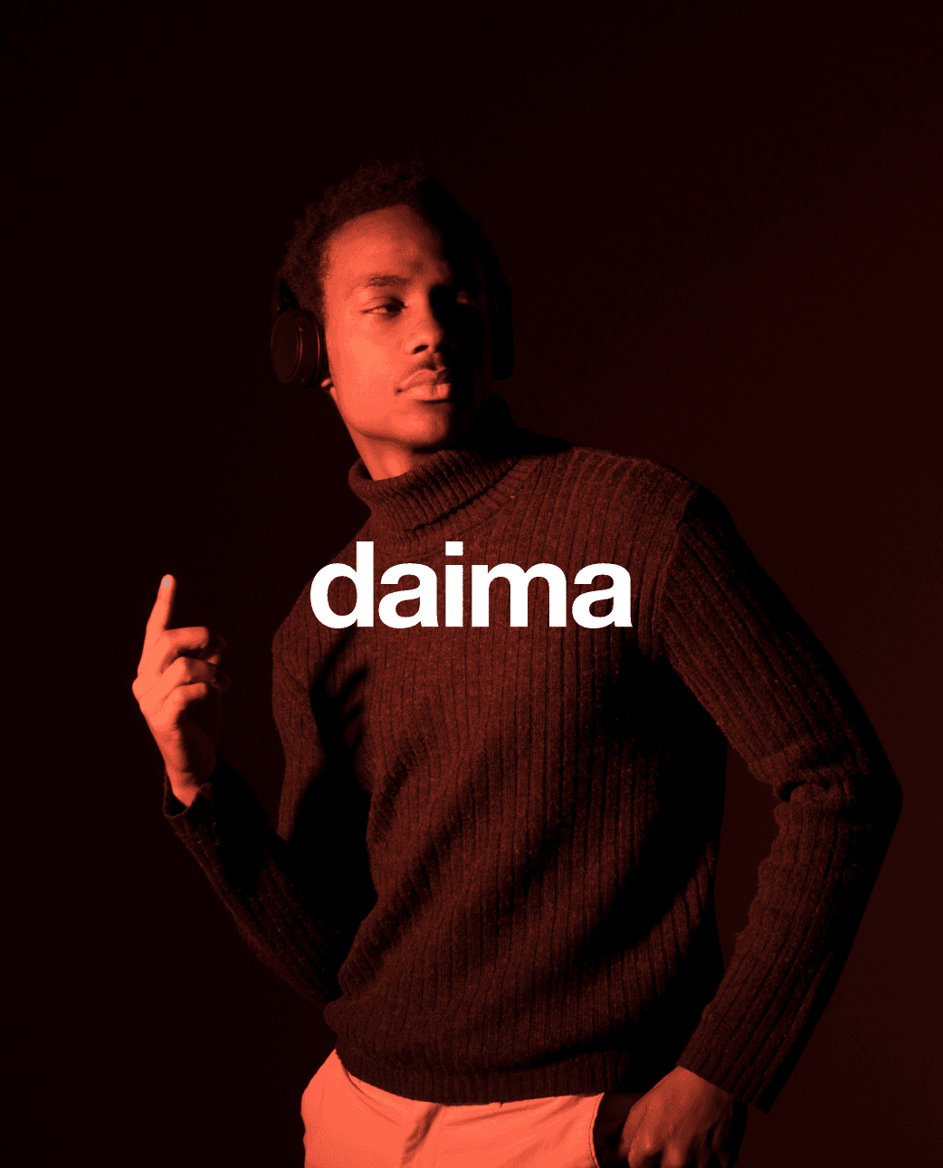 A picture of a young man with the brand logo at the center