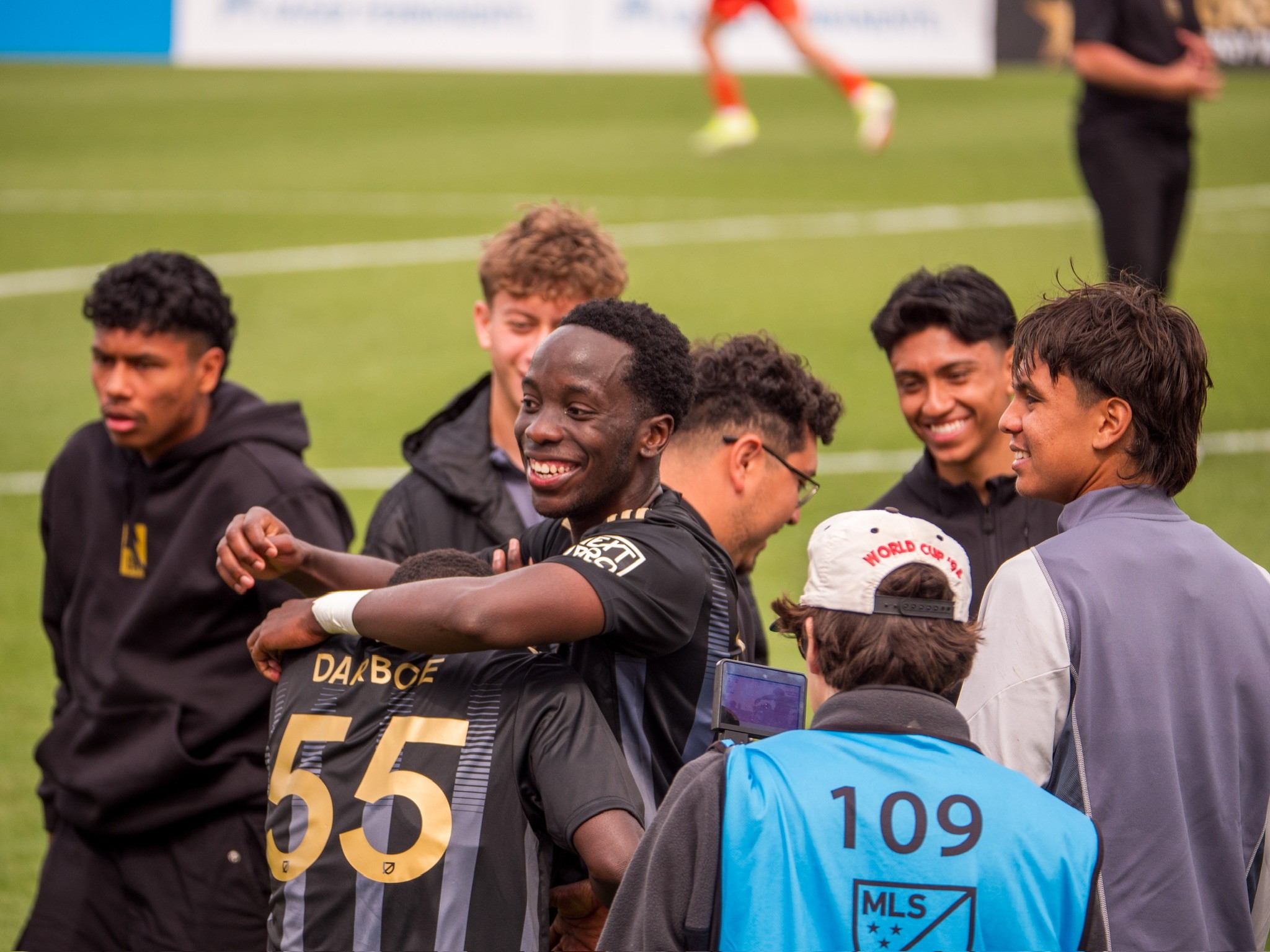 Hugging and Smiling With Darboe At LAFC Home Game