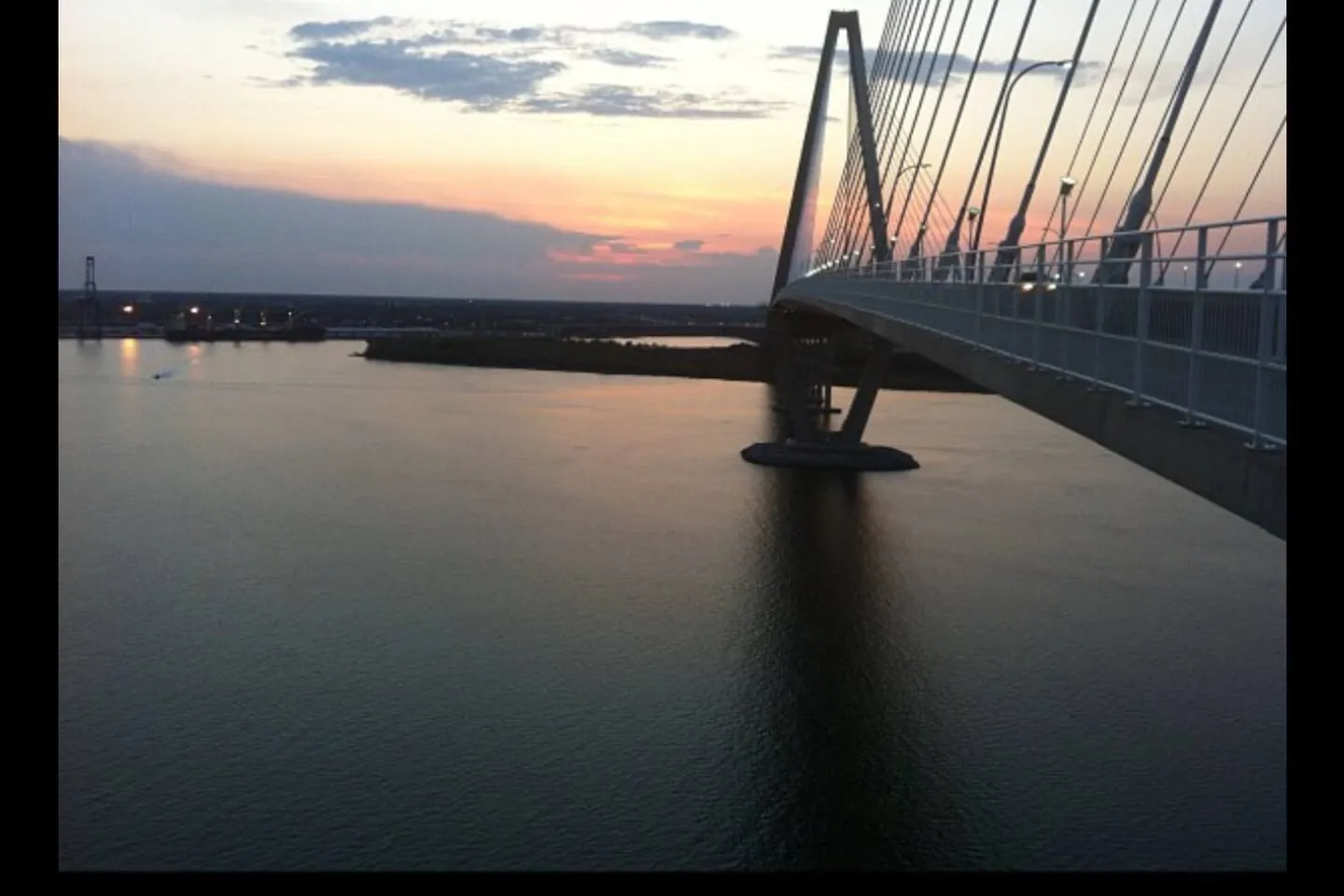 The Ravenel Bridge at dusk over the Cooper River