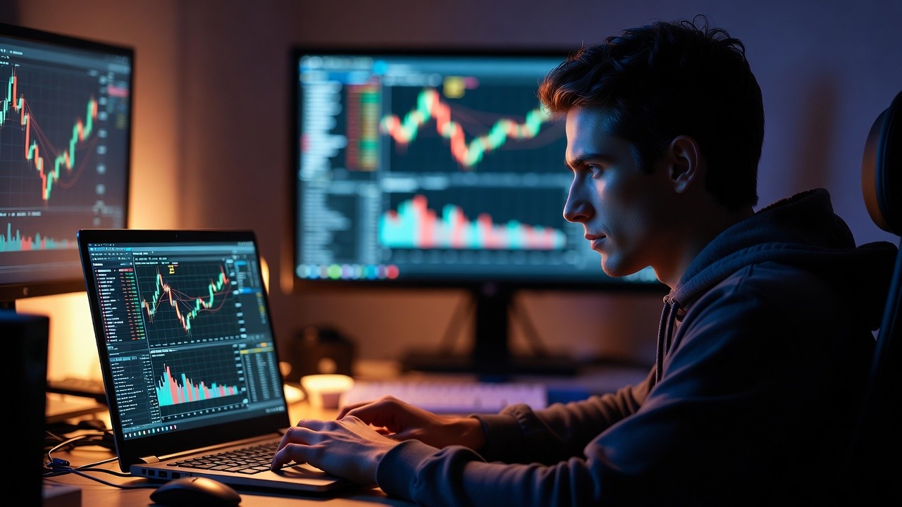 A person looking at laptop trading dashboard exploring Local SEO strategy for prop firms using location-based search optimization and Google Maps visibility