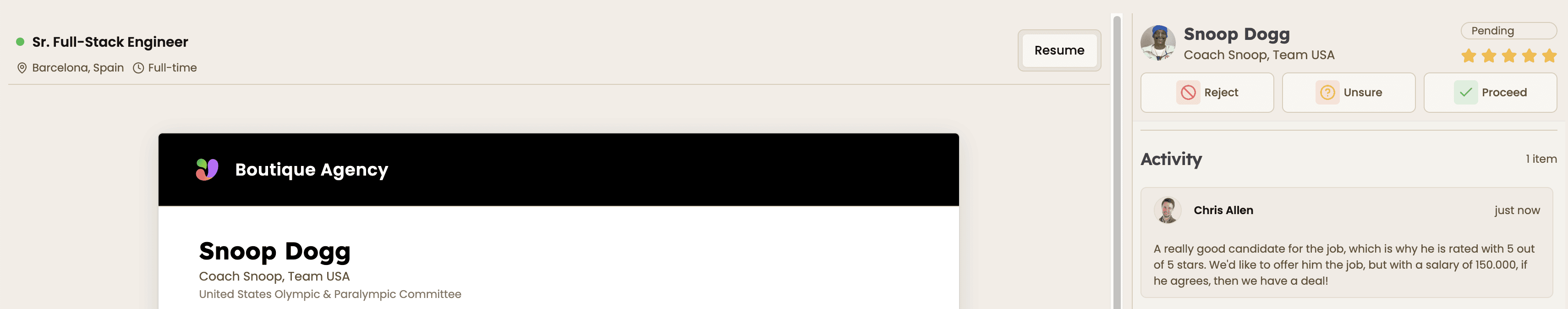 Rating inside the portal