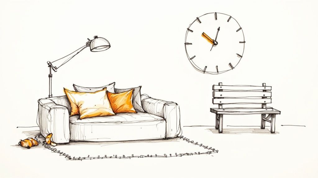 A person comforting their dog in a new, empty room with moving boxes.