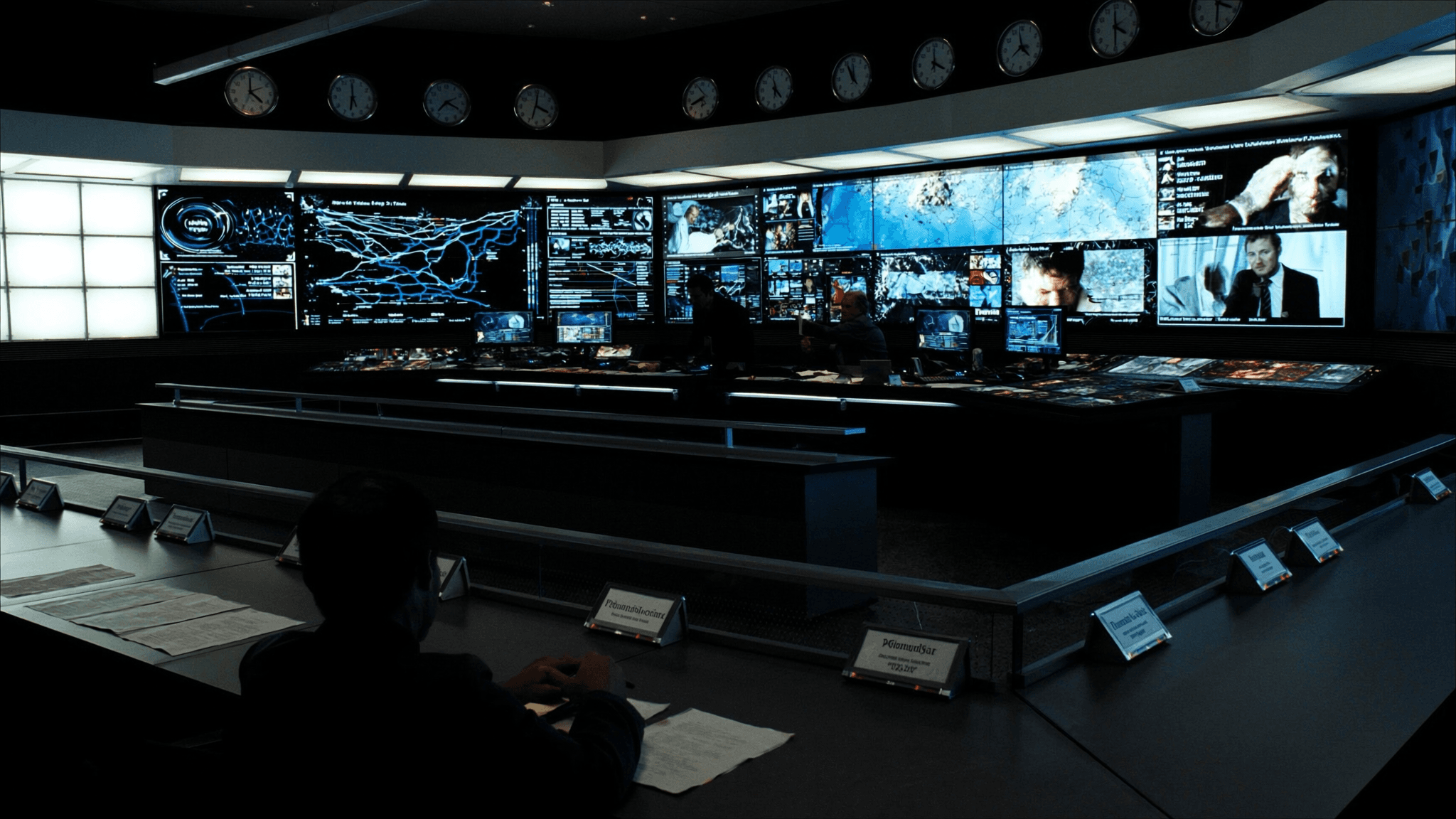 Content marketing operations center with dashboards and analytics screens