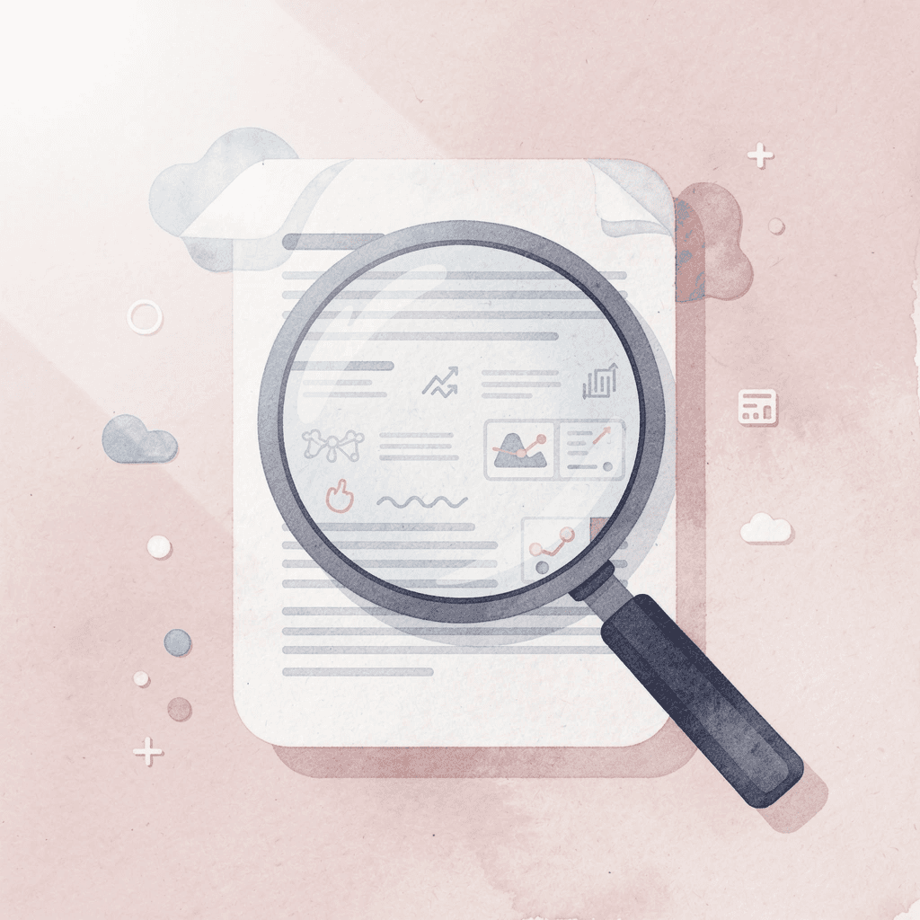 Magnifying glass examining content to identify specific weaknesses