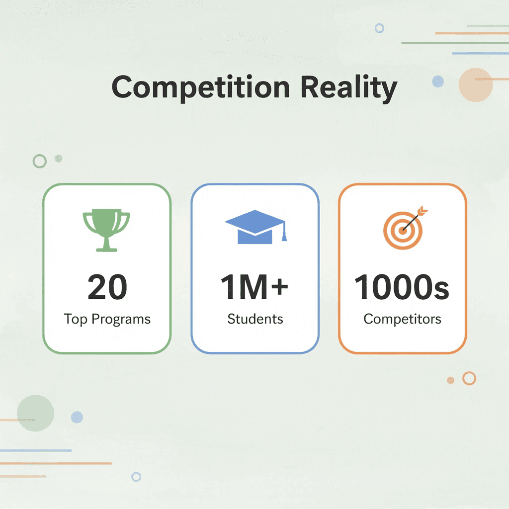 Statistics showing scholarship competition reality with top programs, student numbers, and competitor counts - Science Scholarships
