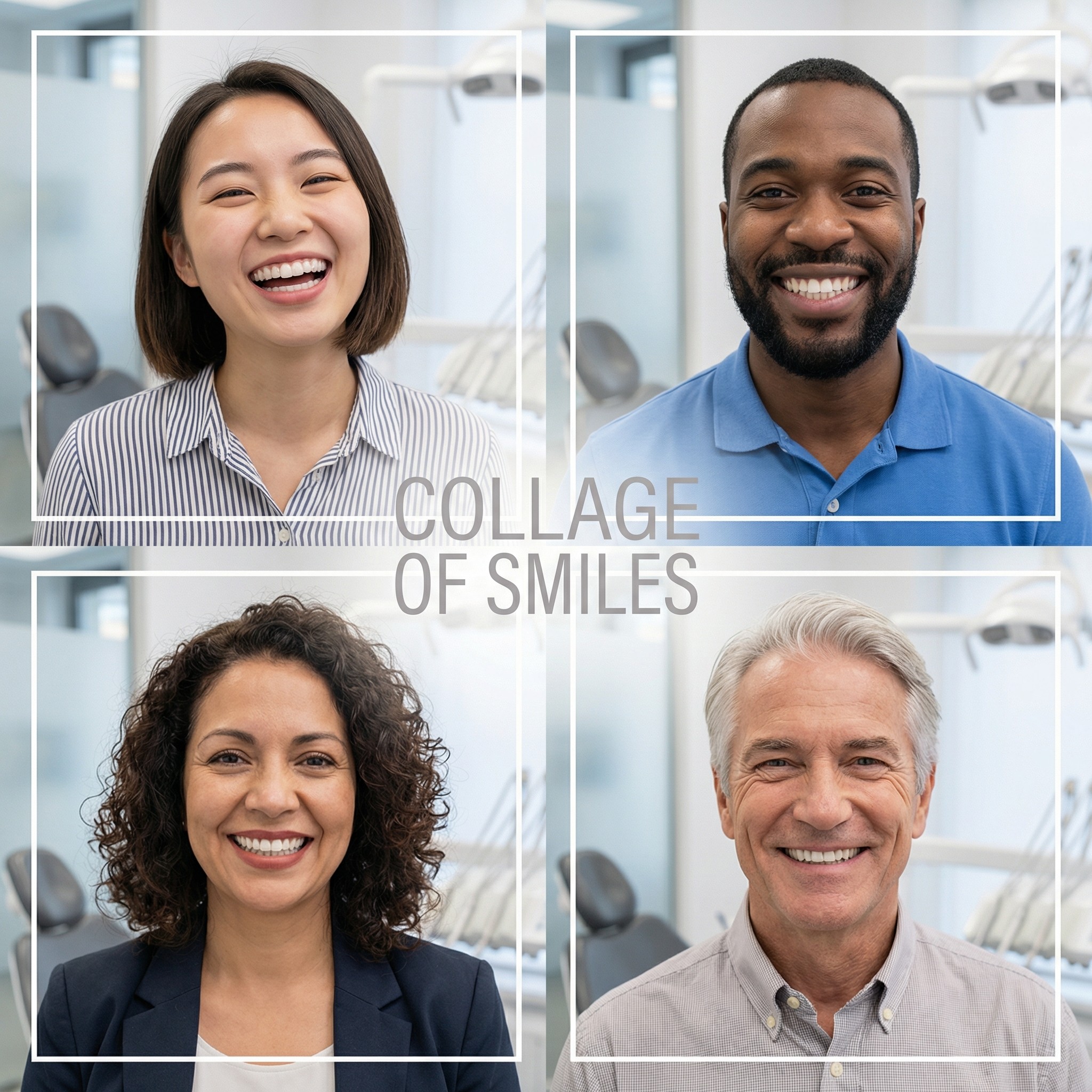 Diverse group of Meadowbrook Dental patients displaying successful Invisalign treatment results and confident straight smiles