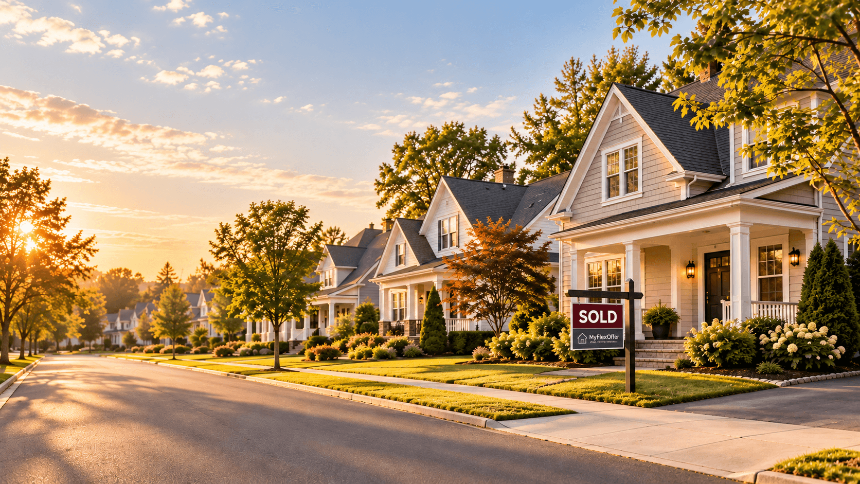 Traditional American home with a landscaped front yard