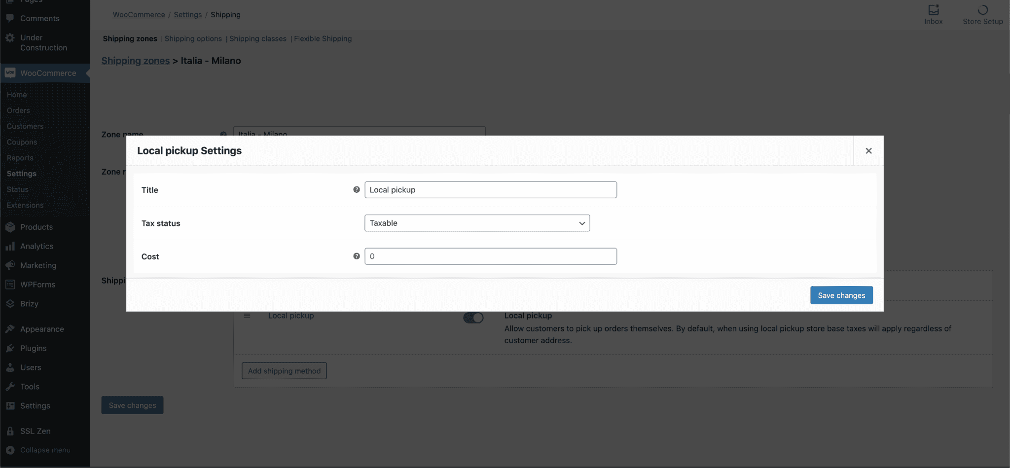 Woocommerce ritiro in sede