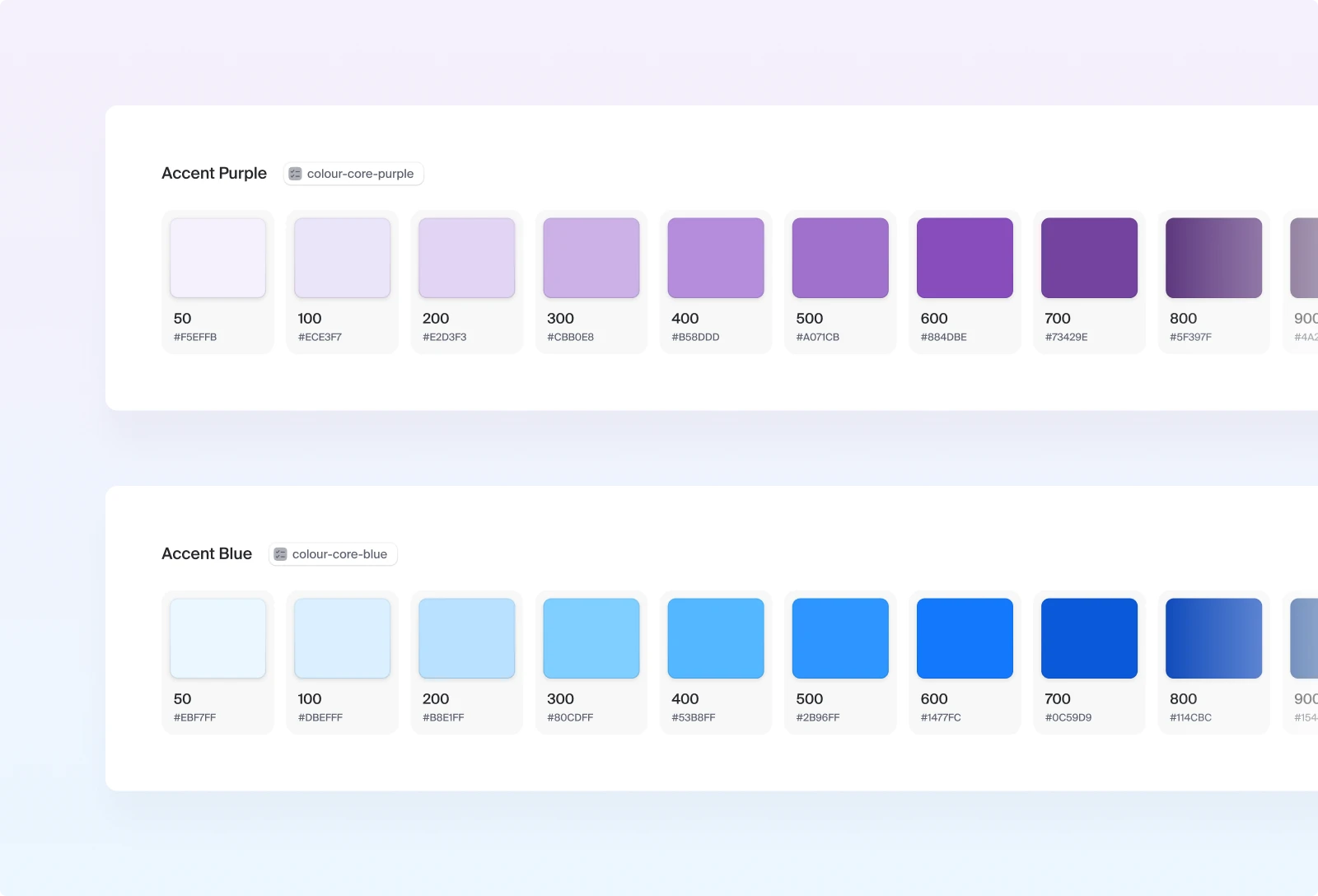 A preview of the accent colour scales ranging from the lightest to the darkest shade.