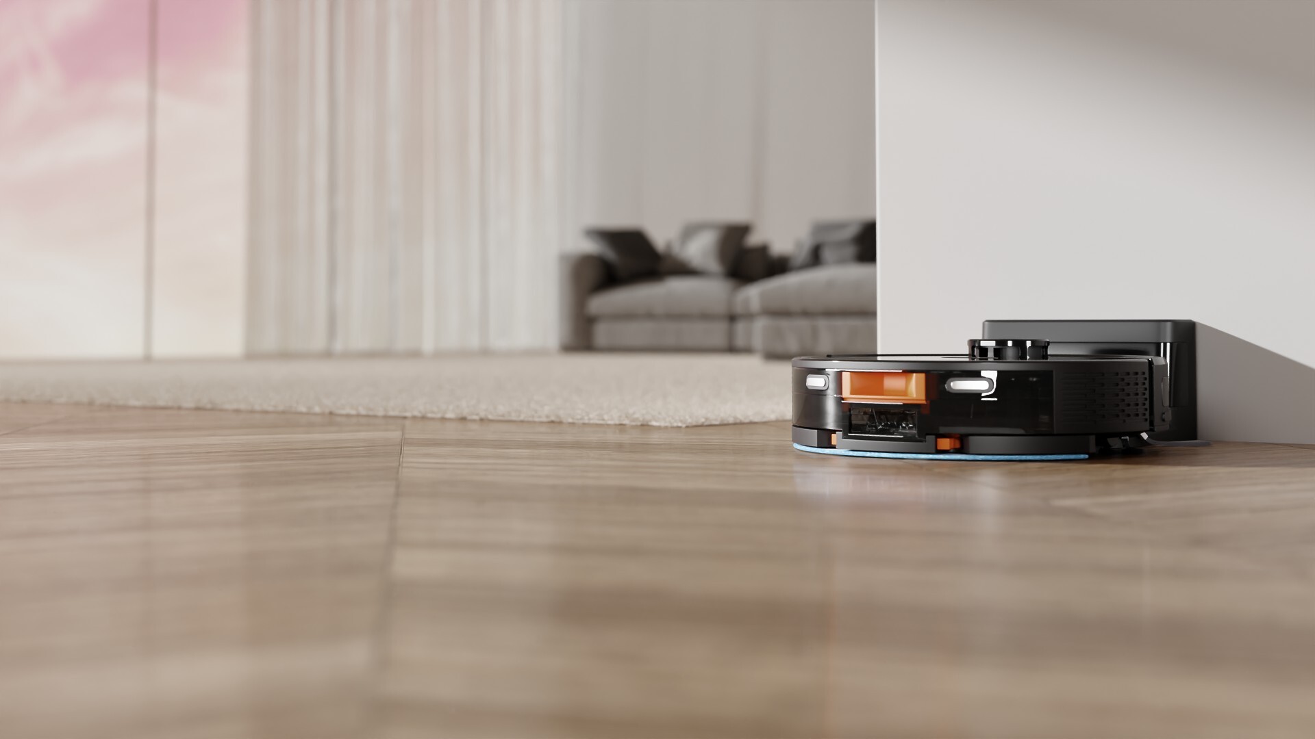 A fast black sports car races down the highway.